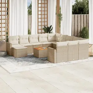 vidaXL Salon de jardin avec coussins 13 pcs beige résine tressée pas cher