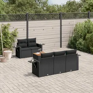 vidaXL Salon de jardin 6 pcs avec coussins noir résine tressée pas cher