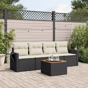 vidaXL Salon de jardin 5 pcs avec coussins noir résine tressée pas cher