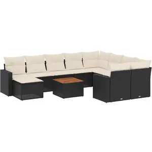 vidaXL Salon de jardin 11 pcs avec coussins noir résine tressée pas cher