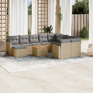 vidaXL Salon de jardin et coussins 11 pcs mélange beige résine tressée pas cher