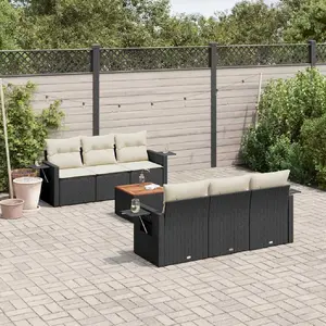 vidaXL Salon de jardin 7 pcs avec coussins noir résine tressée pas cher