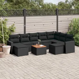 vidaXL Salon de jardin 10 pcs avec coussins noir résine tressée pas cher
