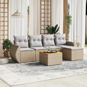 vidaXL Salon de jardin avec coussins 6 pcs beige résine tressée pas cher