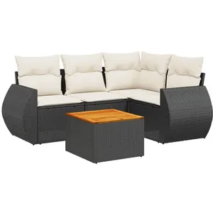 vidaXL Salon de jardin 5 pcs avec coussins noir résine tressée pas cher