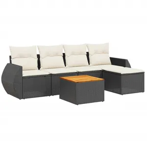 vidaXL Salon de jardin 6 pcs avec coussins noir résine tressée pas cher