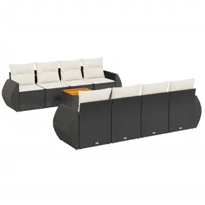 vidaXL Salon de jardin 9 pcs avec coussins noir résine tressée pas cher