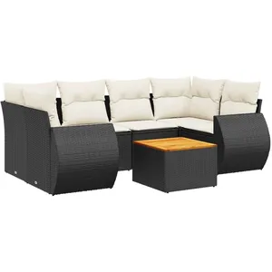 vidaXL Salon de jardin 7 pcs avec coussins noir résine tressée pas cher