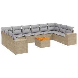 vidaXL Salon de jardin 11 pcs avec coussins beige résine tressée pas cher