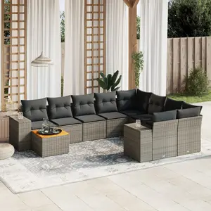 vidaXL Salon de jardin avec coussins 10 pcs gris résine tressée pas cher