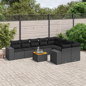 vidaXL Salon de jardin 10 pcs avec coussins noir résine tressée pas cher