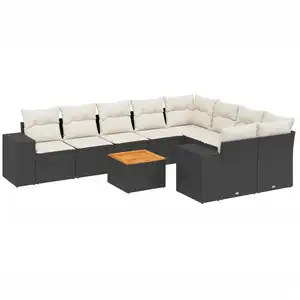 vidaXL Salon de jardin 10 pcs avec coussins noir résine tressée pas cher