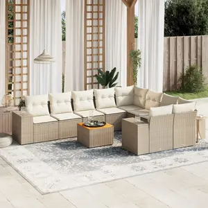 vidaXL Salon de jardin avec coussins 10 pcs beige résine tressée pas cher