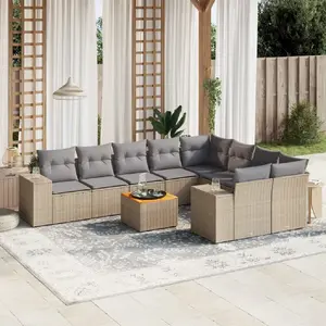vidaXL Salon de jardin avec coussins 10 pcs beige résine tressée pas cher