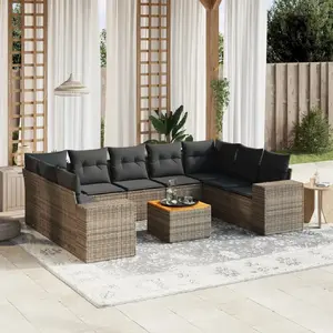 vidaXL Salon de jardin avec coussins 10 pcs gris résine tressée pas cher