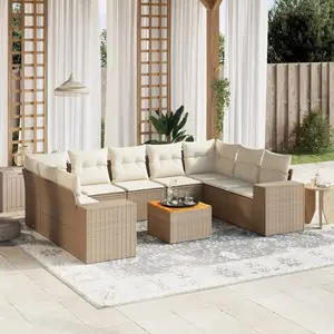 vidaXL Salon de jardin avec coussins 10 pcs beige résine tressée pas cher