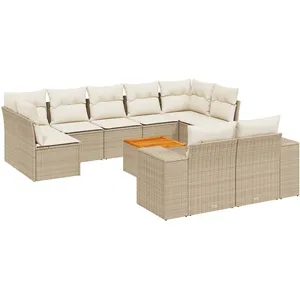 vidaXL Salon de jardin avec coussins 10 pcs beige résine tressée pas cher