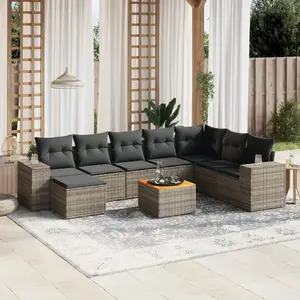 vidaXL Salon de jardin 9 pcs avec coussins gris résine tressée pas cher