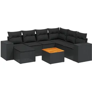 vidaXL Salon de jardin 8 pcs avec coussins noir résine tressée pas cher