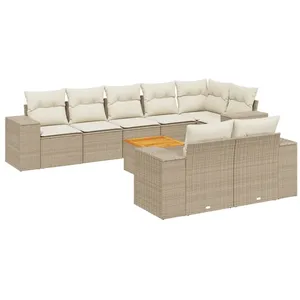 vidaXL Salon de jardin avec coussins 9 pcs beige résine tressée pas cher