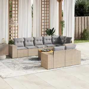 vidaXL Salon de jardin avec coussins 9 pcs beige résine tressée pas cher