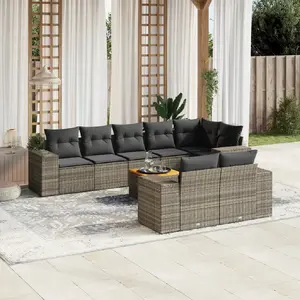 vidaXL Salon de jardin 9 pcs avec coussins gris résine tressée pas cher