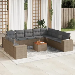 vidaXL Salon de jardin 11 pcs avec coussins beige résine tressée pas cher