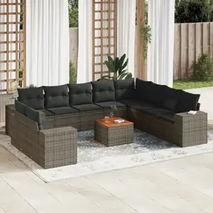 vidaXL Salon de jardin 11 pcs avec coussins gris résine tressée pas cher