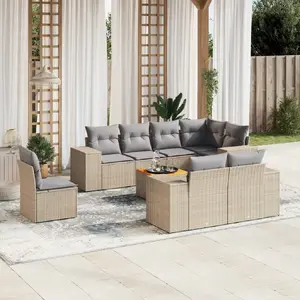 vidaXL Salon de jardin avec coussins 9 pcs beige résine tressée pas cher