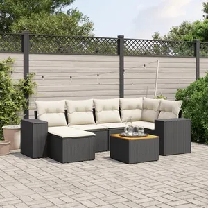 vidaXL Salon de jardin 7 pcs avec coussins noir résine tressée pas cher