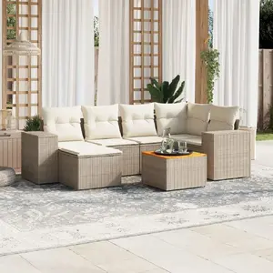 vidaXL Salon de jardin avec coussins 7 pcs beige résine tressée pas cher