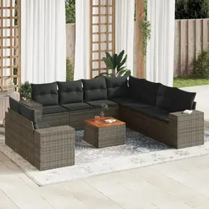 vidaXL Salon de jardin avec coussins 10 pcs gris résine tressée pas cher