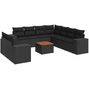 vidaXL Salon de jardin 10 pcs avec coussins noir résine tressée pas cher