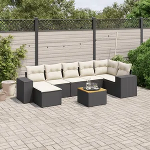vidaXL Salon de jardin 8 pcs avec coussins noir résine tressée pas cher