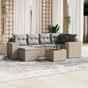 vidaXL Salon de jardin avec coussins 7 pcs beige résine tressée pas cher