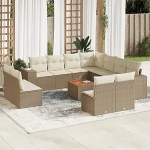 vidaXL Salon de jardin avec coussins 12 pcs beige résine tressée pas cher