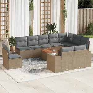 vidaXL Salon de jardin 11 pcs avec coussins beige résine tressée pas cher