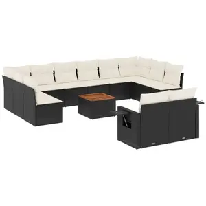 vidaXL Salon de jardin avec coussins 13 pcs noir résine tressée pas cher