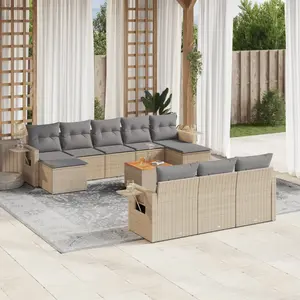 vidaXL Salon de jardin et coussins 11 pcs mélange beige résine tressée pas cher