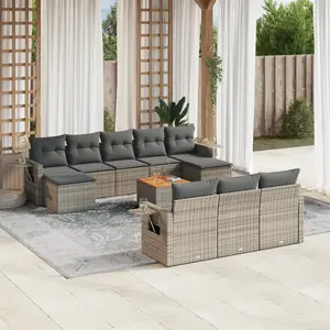 vidaXL Salon de jardin 11 pcs avec coussins gris résine tressée pas cher