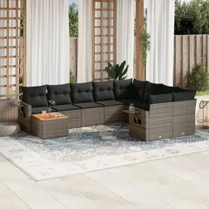 vidaXL Salon de jardin avec coussins 10 pcs gris résine tressée pas cher