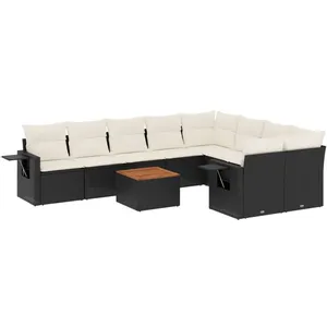 vidaXL Salon de jardin 10 pcs avec coussins noir résine tressée pas cher