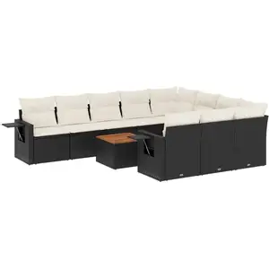 vidaXL Salon de jardin 11 pcs avec coussins noir résine tressée pas cher