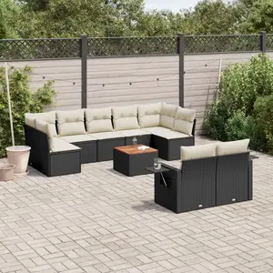 vidaXL Salon de jardin 10 pcs avec coussins noir résine tressée pas cher