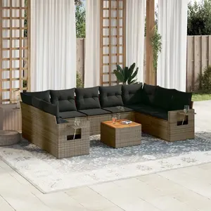 vidaXL Salon de jardin avec coussins 10 pcs gris résine tressée pas cher