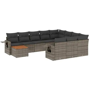 vidaXL Salon de jardin 11 pcs avec coussins gris résine tressée pas cher