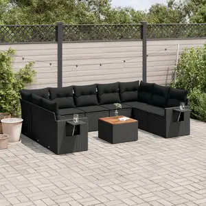 vidaXL Salon de jardin 10 pcs avec coussins noir résine tressée pas cher