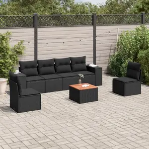 vidaXL Salon de jardin 7 pcs avec coussins noir résine tressée pas cher