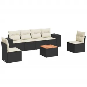 vidaXL Salon de jardin 7 pcs avec coussins noir résine tressée pas cher