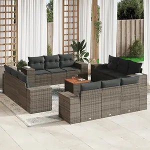 vidaXL Salon de jardin avec coussins 13 pcs gris résine tressée pas cher